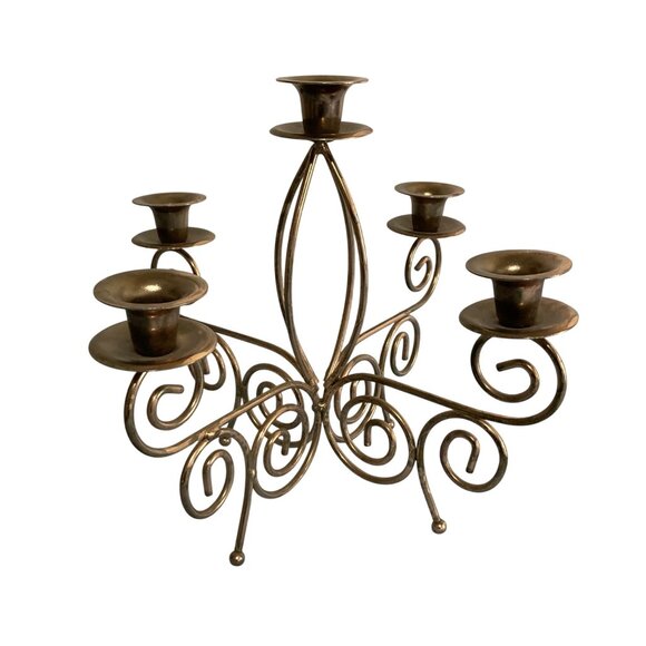 Vintage Large Gold Tone Metal Candelabra Centerpiece - Picture 4 of 9